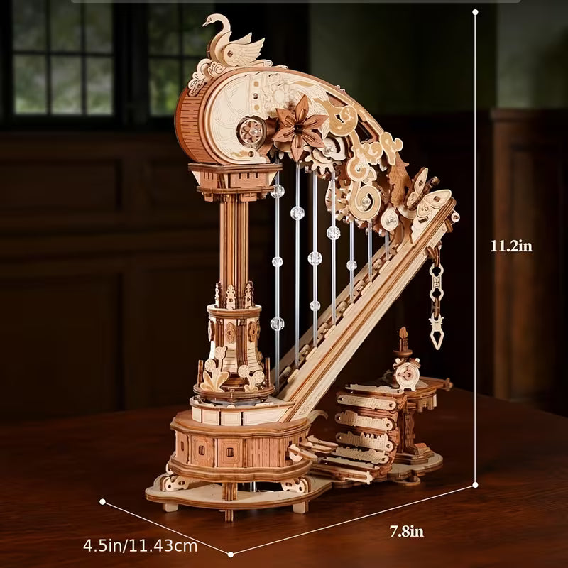 ROBOTIME 3D Wooden Puzzle Magic Harp Music Box with Mechanical Model