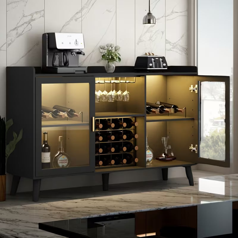 Coffee Bar Cabinet With Wine Racks, Wine Bar Cabinet With Glass Holders