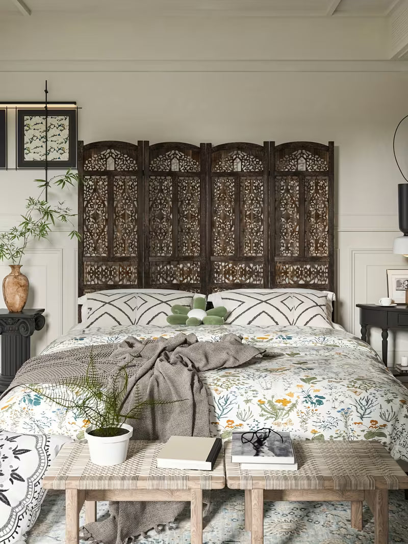 4-Panel Solid Room Divider Screen - 62" Freestanding Folding Privacy, Wood