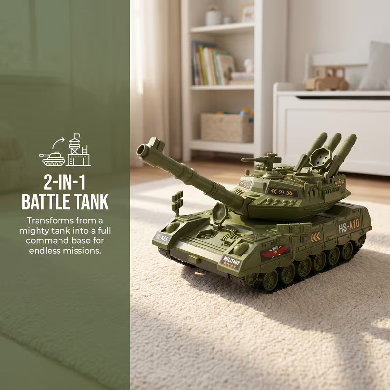 360 ° Rotating Turret Military Tank Toy with Lifting Storage Cover Alloy