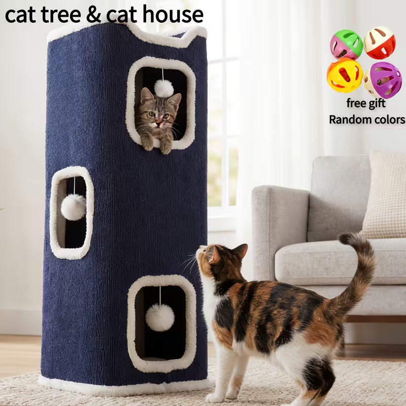 Multi-Tier Indoor Cat House And Cat Trees Tower, Brown