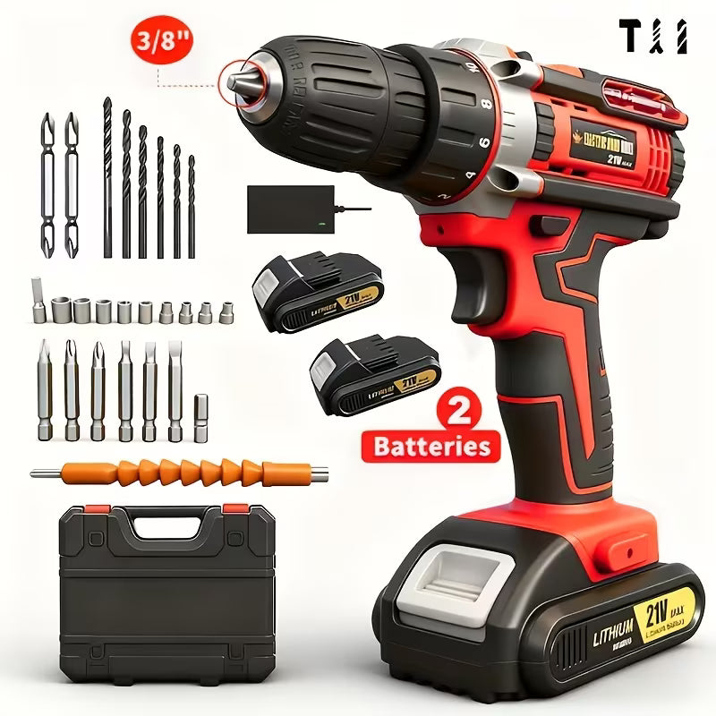 Lithium-Ion Drill Set, A Drill Kit Including Battery And Charger, 3/8-Inch Keyless Chuck