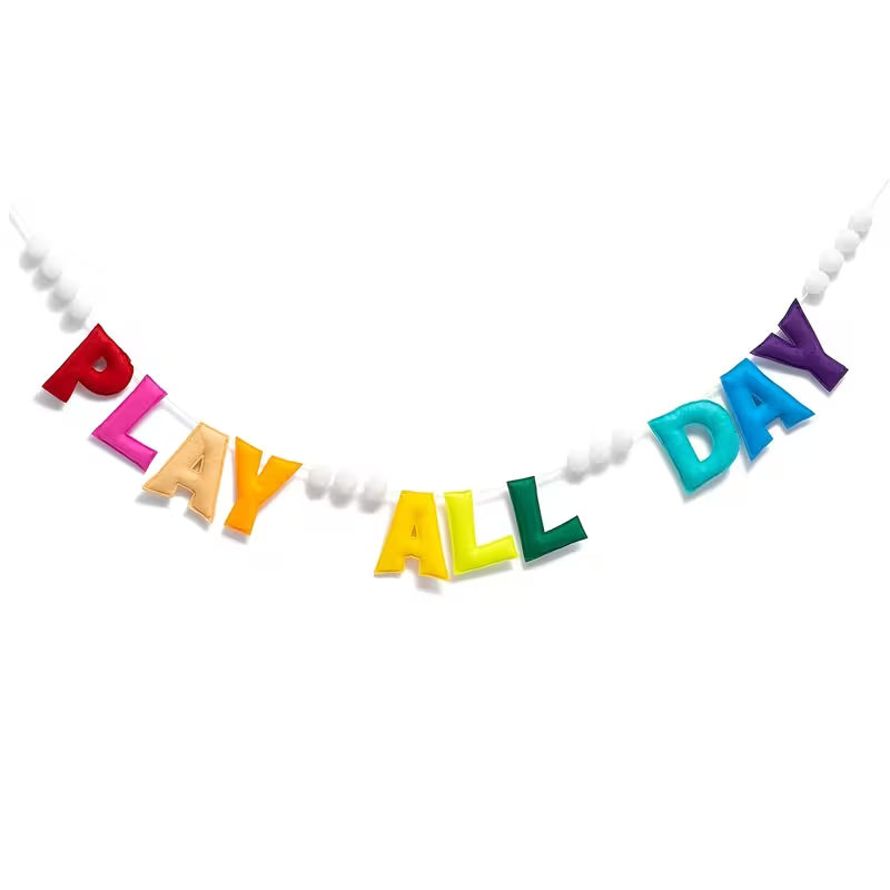 Pre-Strung Rainbow Play All Day Felt Banner Reusable Play Sign Play All Day Wall Hanging Felt