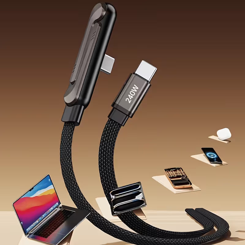 240W Fast Charging Data Cable, Flat Braided Durable Cord, Built