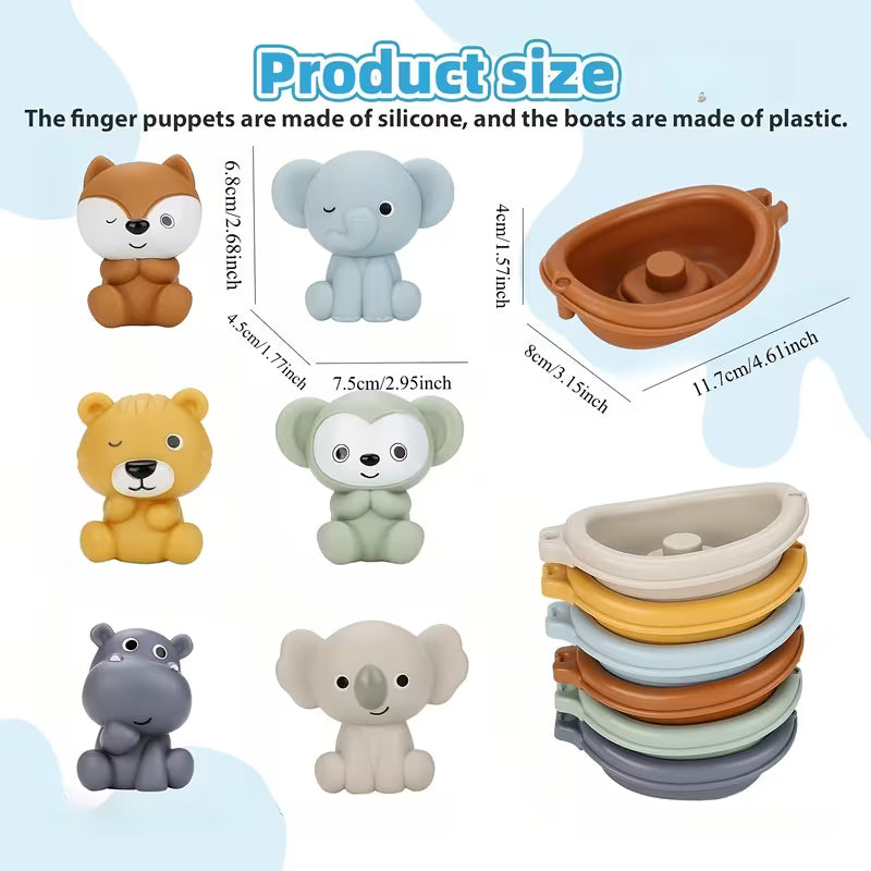 4-Piece 2 Animals+2 Small Boats Fun Water Floating Animal Bath Toys