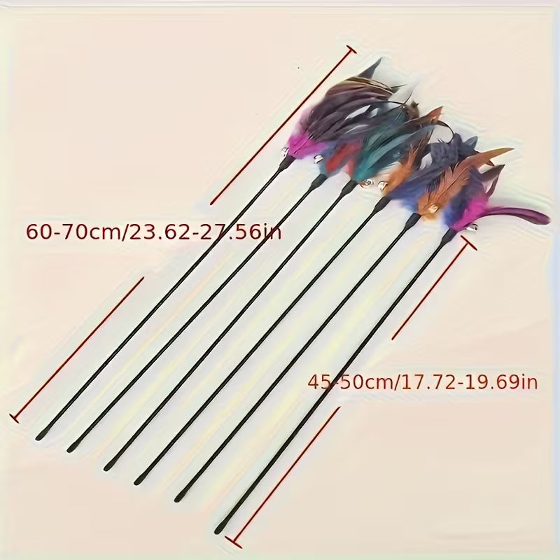 10pcs Cat Feather Stick Toy Set, Plastic, Random Color