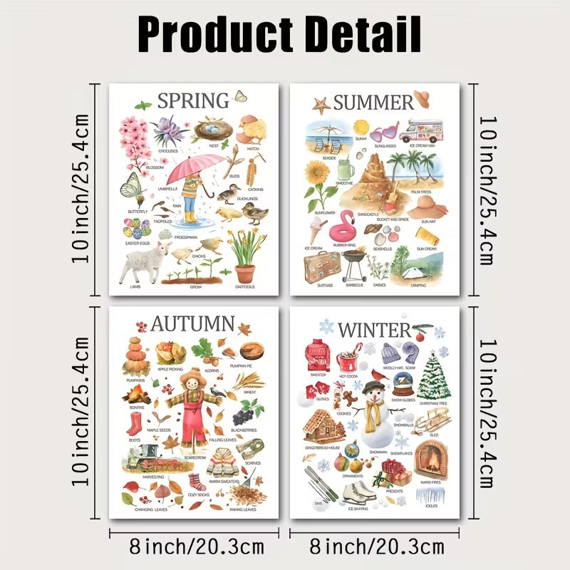 4pcs All-Season Printed Pattern Decor Set, Home Education Decor