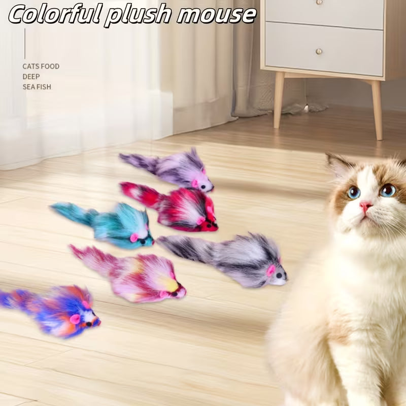 Colors Cat Toys Mouse, Colorful Simulation Plush Chew Toy, Cat Set