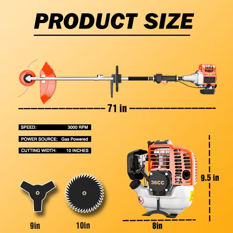 36cc Gasoline-powered 3-in-1 Gardening Tool, Brush Cutter/weed Cutter