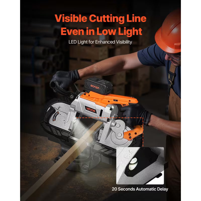 VEVOR 20V 2.56 in/5 in Deep Cut Variable Speed Brushless Portable Cordless Band Saw Kit
