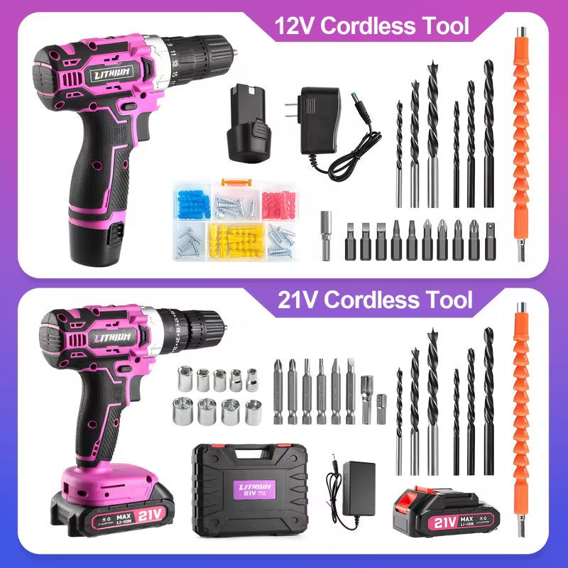 21 Wireless Drill Set] 25+1 Speed Adjustable Set with Built-in LED Light