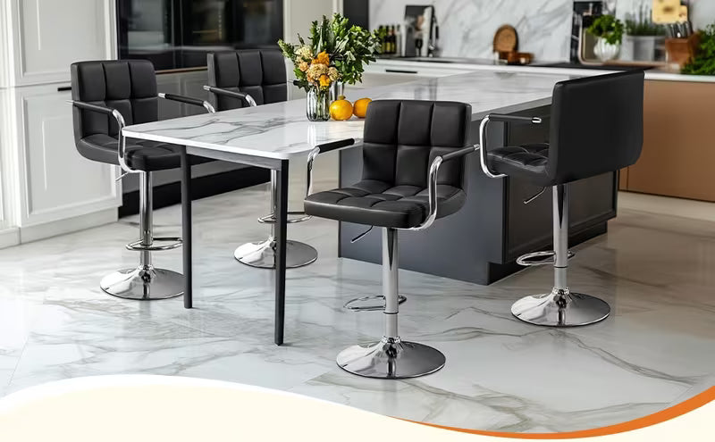 Costoffs 2pcs PU Leather Bar Stools Adjustable Swivel Stools Kitchen Chairs with Large Steel Base