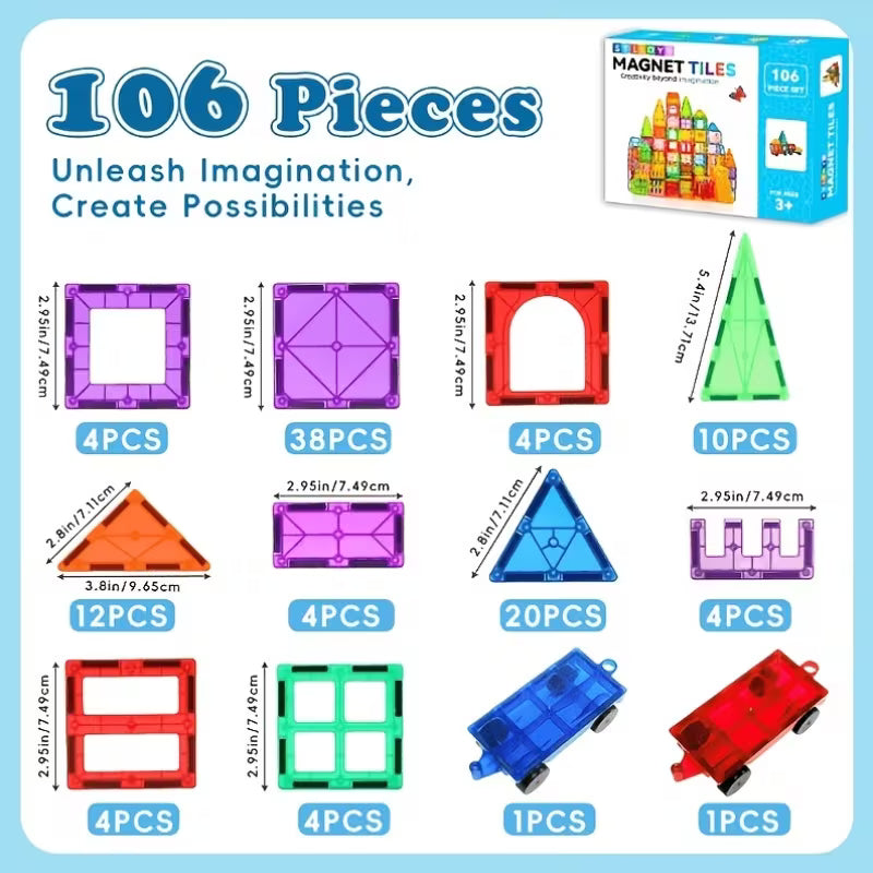 80/106/136-Piece Magnetic Tiles for Kids