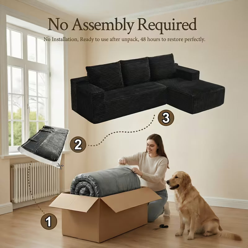 105" Boneless Cloud Couch for Living Room, Modular Sectional Sofa with Chaise