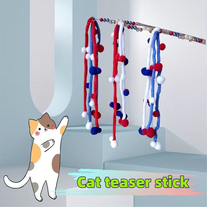 Fuzzy Ball Cat Toy Sticks, Colorful Plush Balls, Iridescent Beads Set
