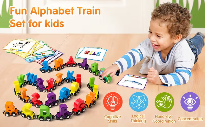 27-Piece Magnetic Wooden Alphabet Train Sets