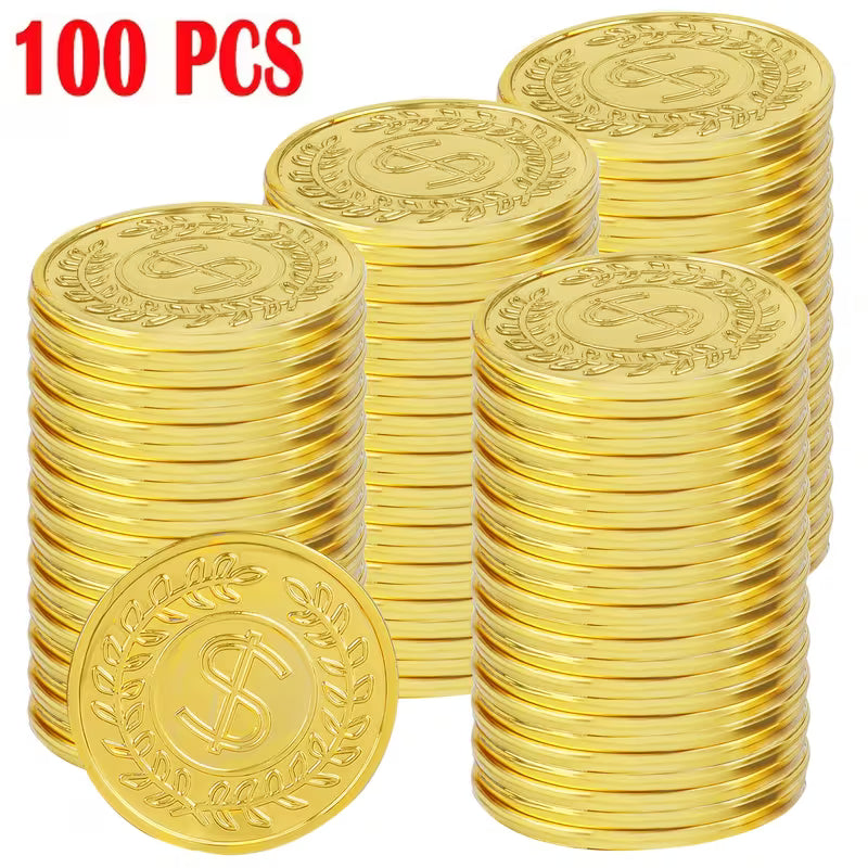 10/50/100-Piece Golden Coins Plastic Play Golden Treasure Coins