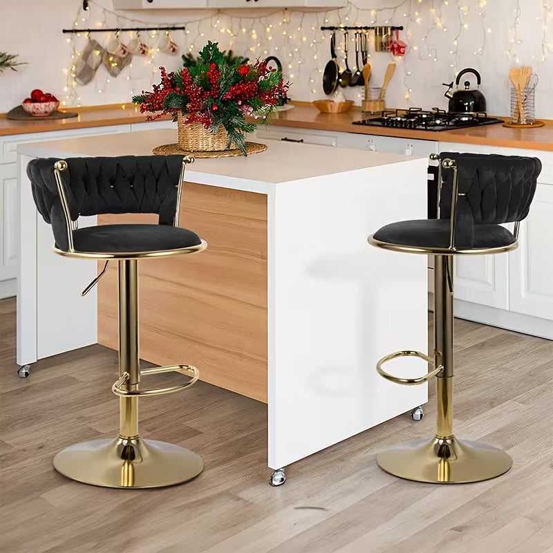 2pcs/4pcs Modern Swivel Woven Velvet Bar Stools, Stool