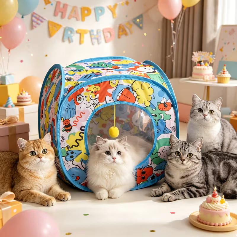Cat Tunnel Interactive Hideaway Collapsible Pop-up Play Tent