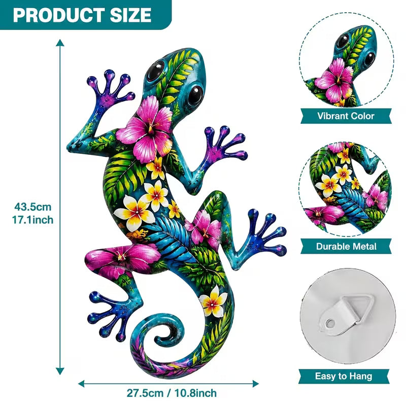 1 Large Gecko, Creative Metal Gecko Wall Art Decoration (17 Inches), Bright Color Metal Gecko
