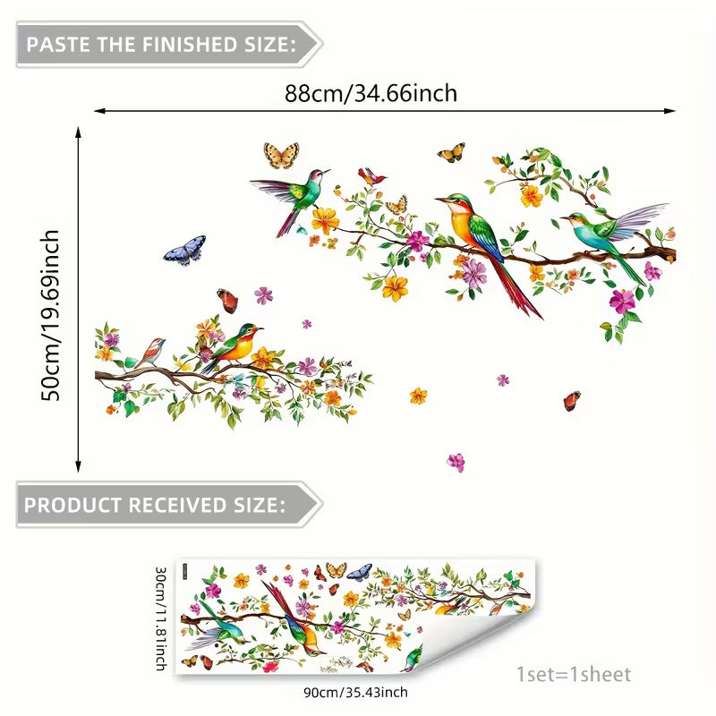 A Colorful Wall Sticker Featuring Flowers, Birds