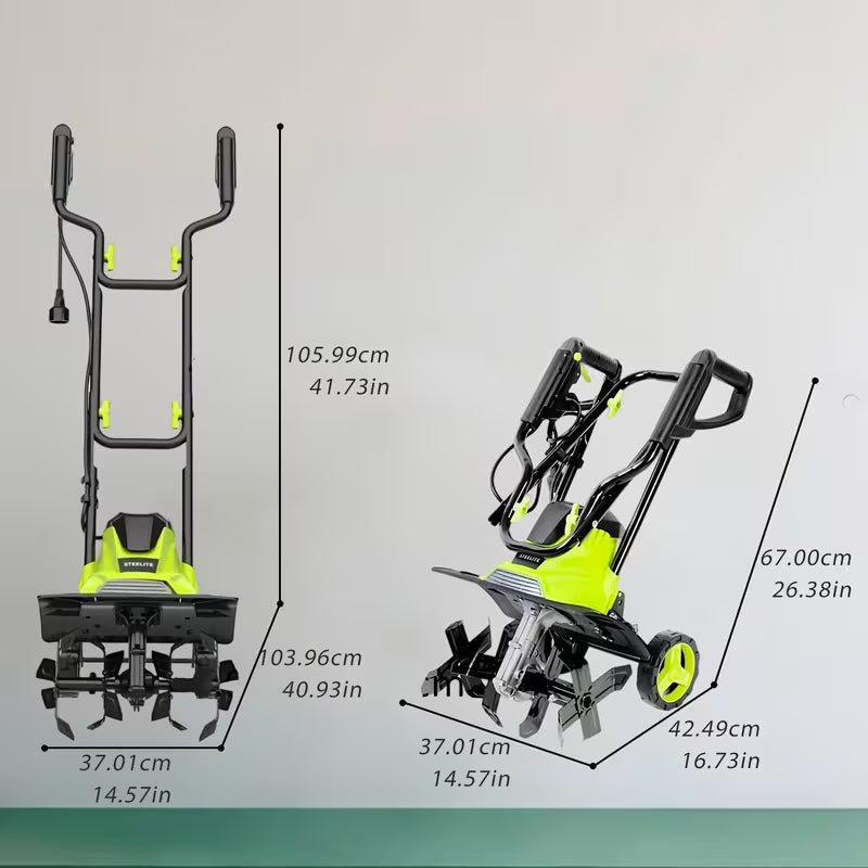 Deli Steelite 14" Corded Electric Tiller & Cultivator - 10-Amp Powerful Motor, 4 Steel Tines