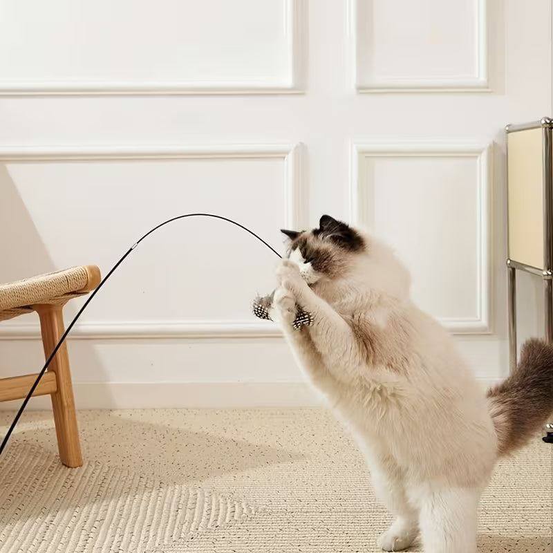 Cat Feather Toy Interactive Cat, Handheld Amusing Stick Toy