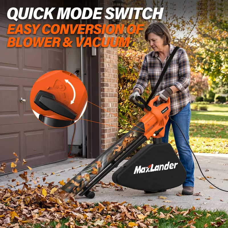 8.98gal 3-In-1 Leaf Blower Vacuum Mulcher, Corded with 9-Gallon Leaf Collection Bag