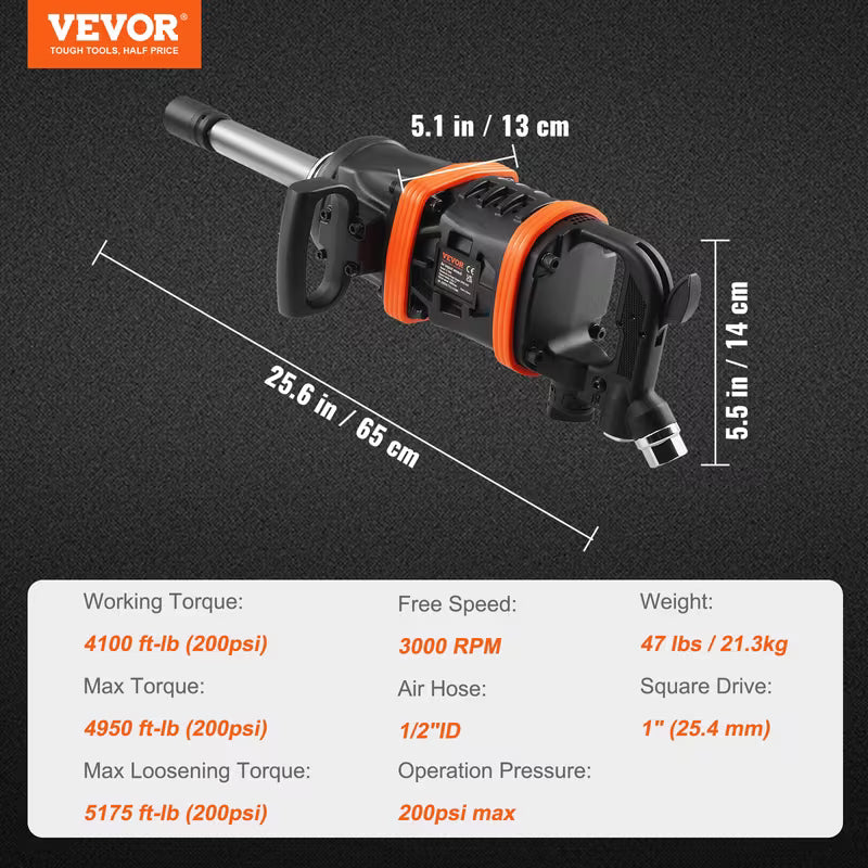 VEVOR 1 Inch Air Impact Wrench, Up