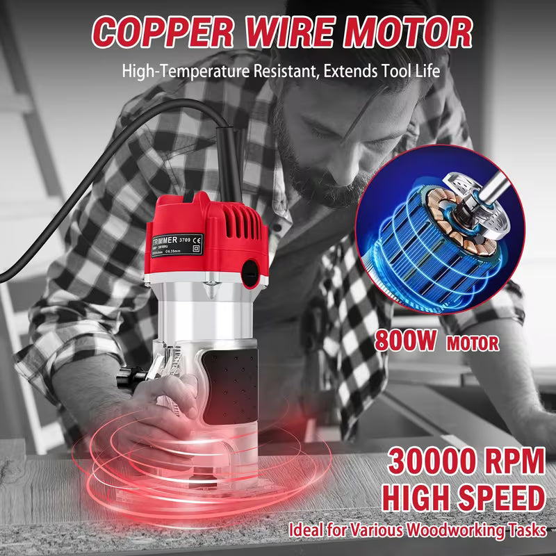 800W Compact Wood Router, 30000r/min Heavy-Duty Electric Wood Set, Wood