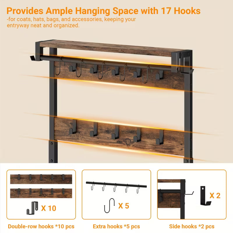 4-in-1Multifunctional Metal Coat Rack With Shoe Bench