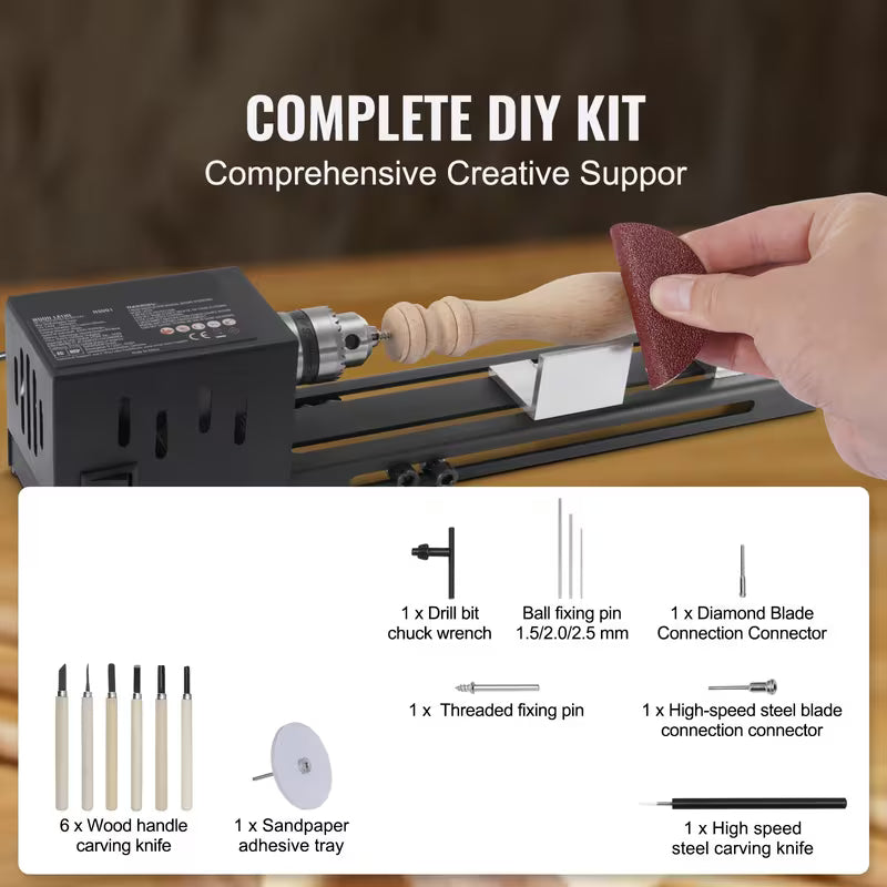 Electric Wood Lathe, Lathe Grinder, Suitable for DIY Woodworking And Wood Drilling Rotary Tools
