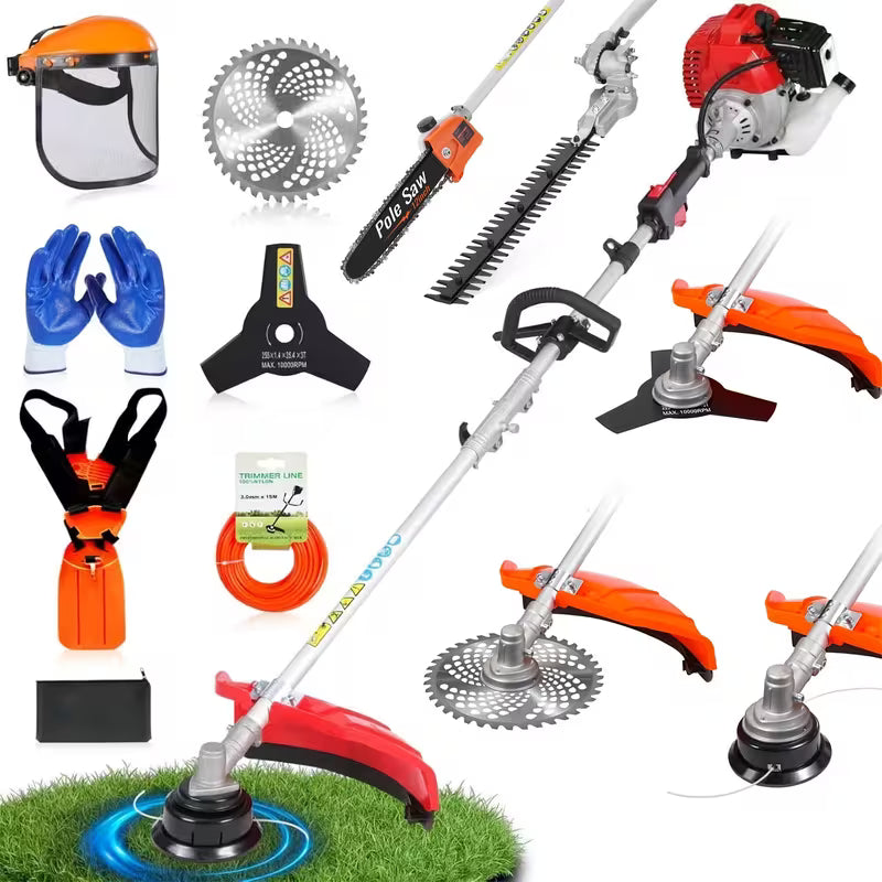 120Cc 6-In-1 Gasoline Brush Cutter/Weed Trimmer/Mower/High-Powered Saw/Lawn Mower, Two-Stroke