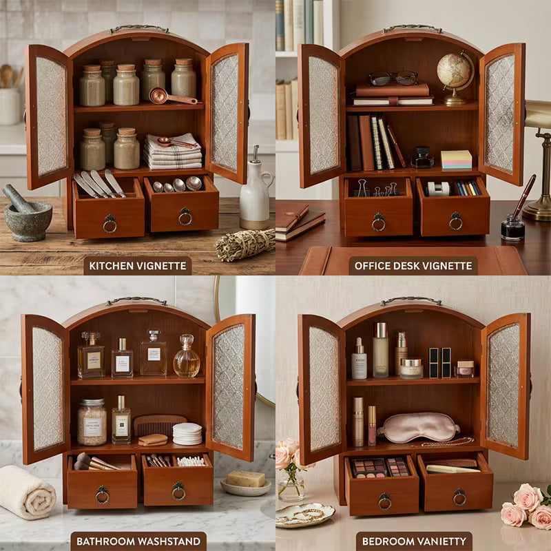 Vintage Pine Multifunctional Storage Cabinet Made of Solid, Wood