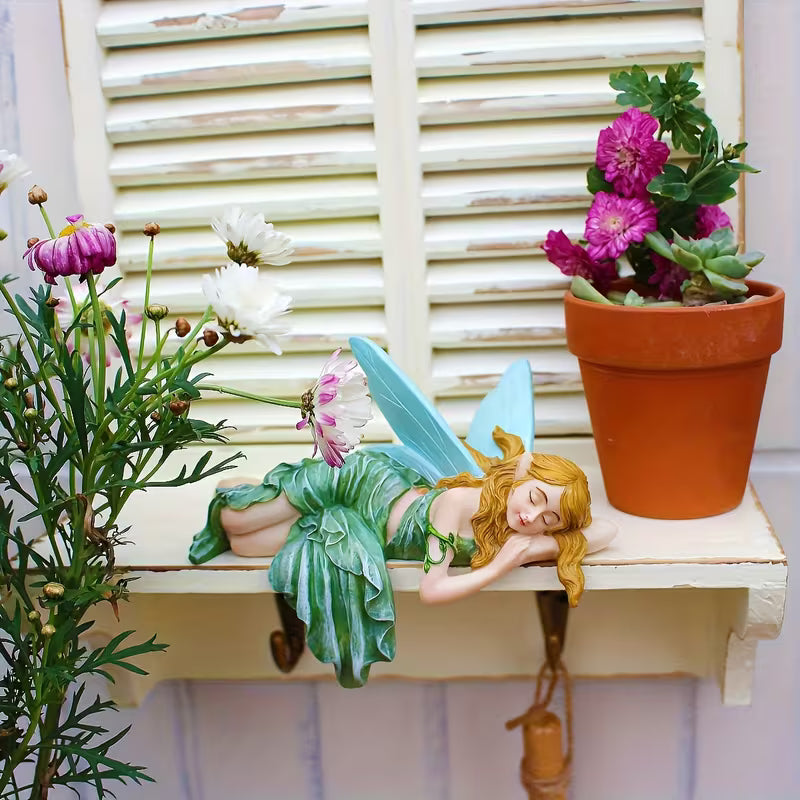 1pc WEBETTER Miniature Fairy Statue - Resin Elf Figurine with Seating/Resting Pose