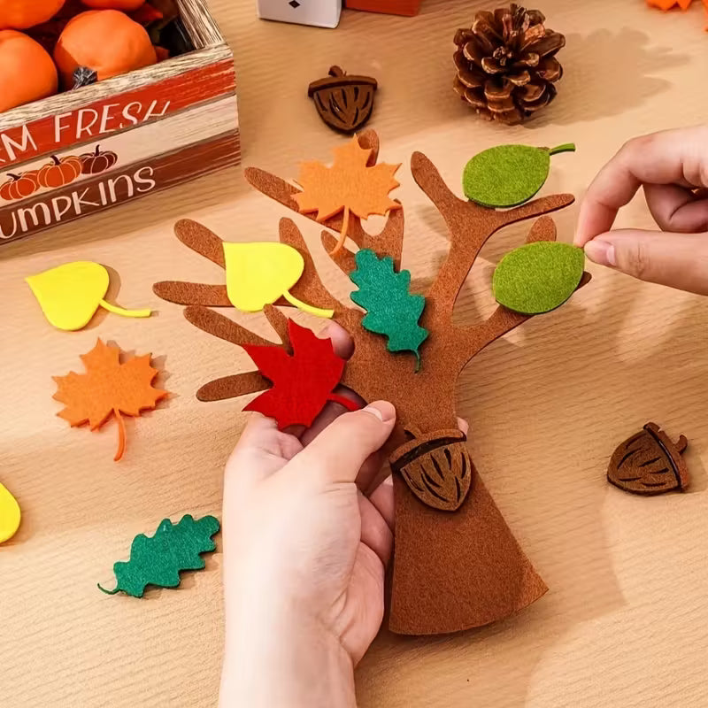 24pcs Fall Felt Tree Craft Kit - Autumn Tree Maple Leaf Decoration, DIY Arts Crafts