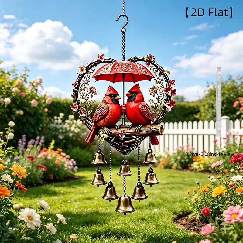 A Large Cardinal Wind Chime with Bell Decoration Ornament. Hand-assembled Metal Wind Chime