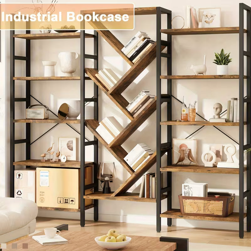 A Spacious Wooden Bookcase Measuring 70.9" X 70" Featuring 5 Tiers And 17 Open Display Shelves