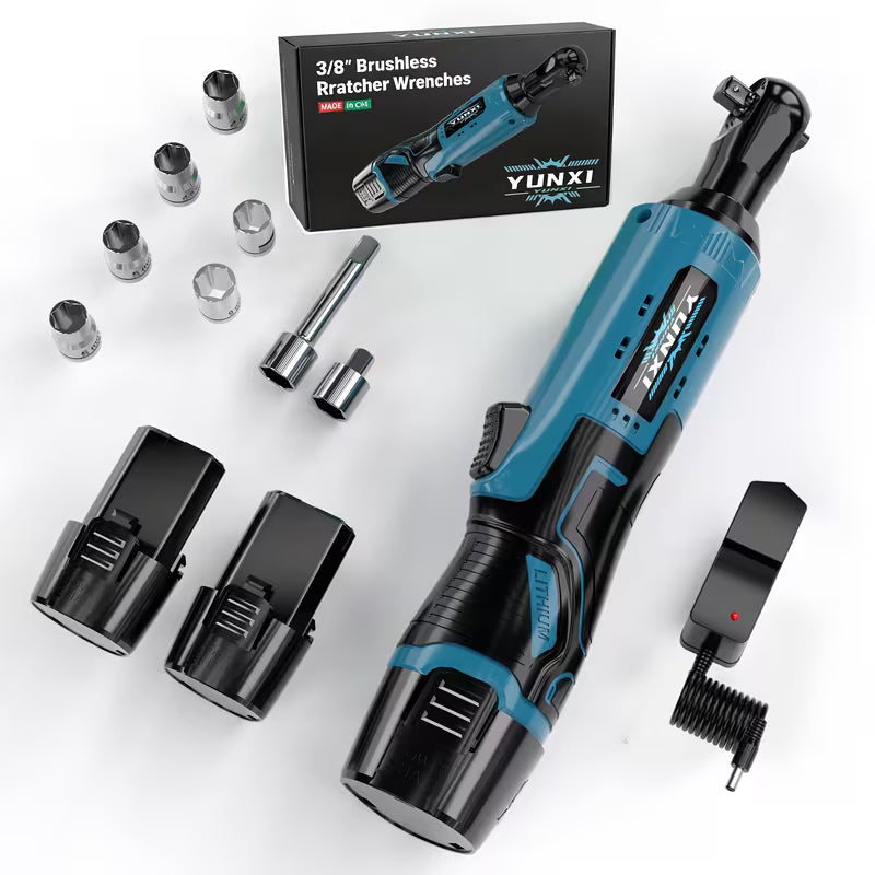 12V Cordless Ratchet Wrench Set, 3/8-inch Powerful Rotating Tool, Fast Charging