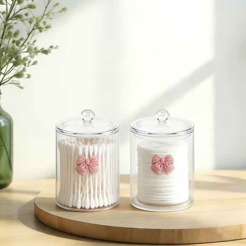 Clear 10oz Acrylic Swab Jar | Bathroom Storage for Swabs, Balls, Pads, Dental Floss Picks