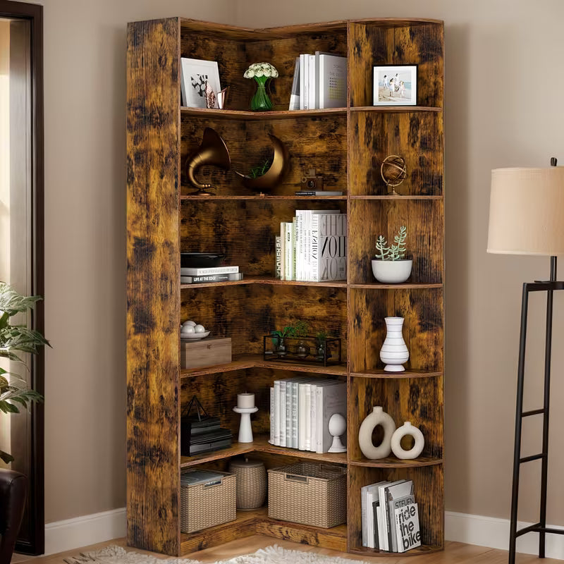 Contemporary 71-Inch Tall Bookshelf, a Standalone Corner Unit, Finished in an Elegant White