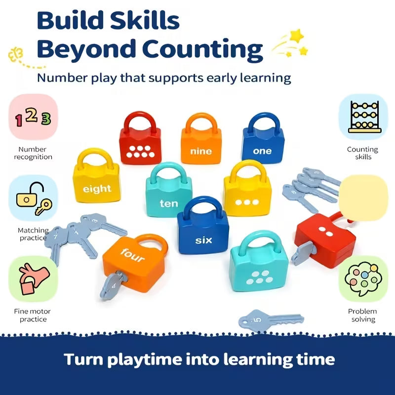 Number Learning Locks with Keys • 123 Dots Numbers Matching and Counting