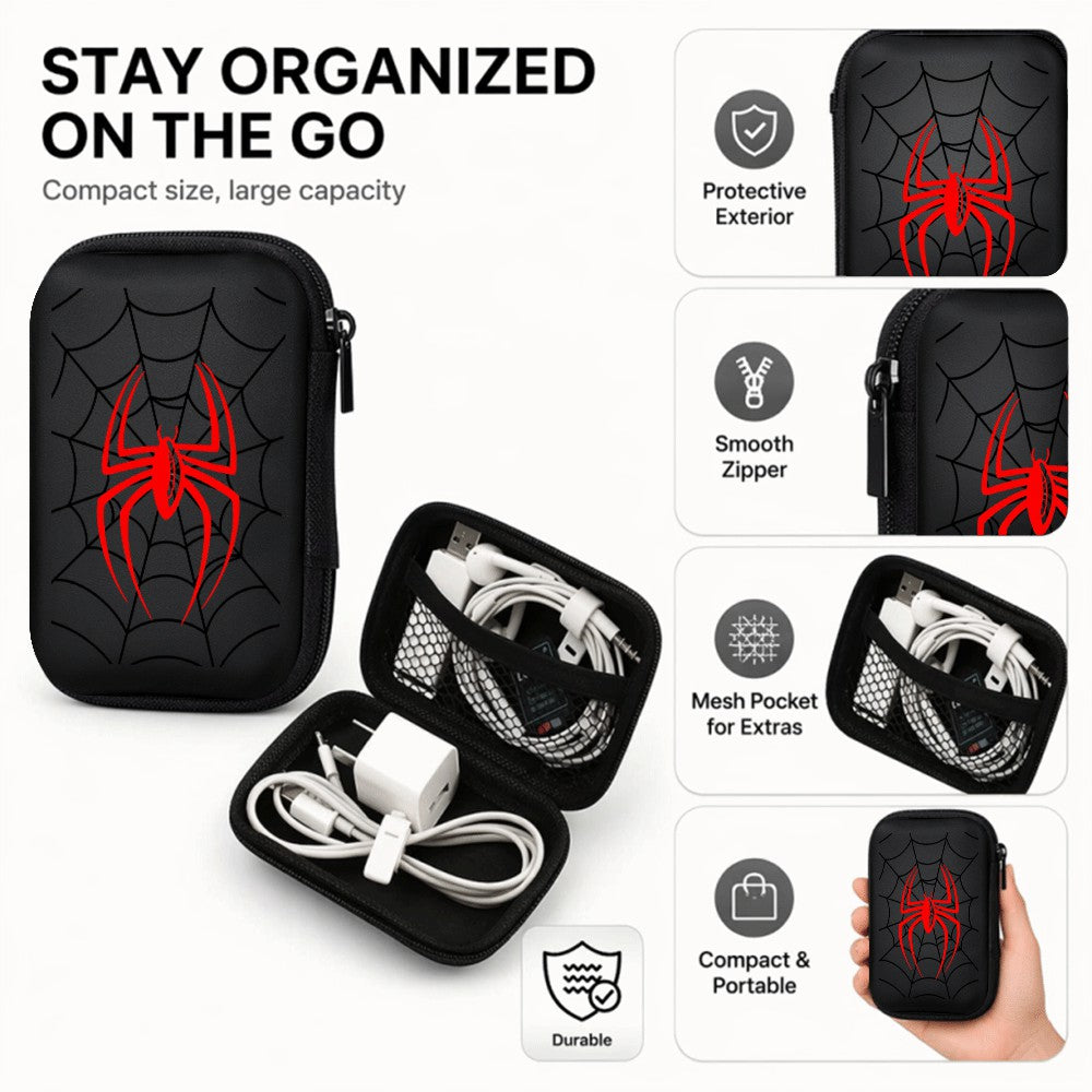 Red Spider and Web Print Portable Gadget Storage Pouch, Superhero, Red