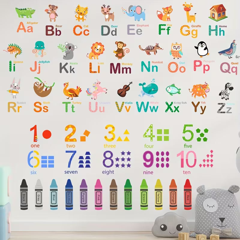 Cartoon Animal Number Letter Literacy Wall Sticker, Room Kindergarten Classroom Bedroom Living