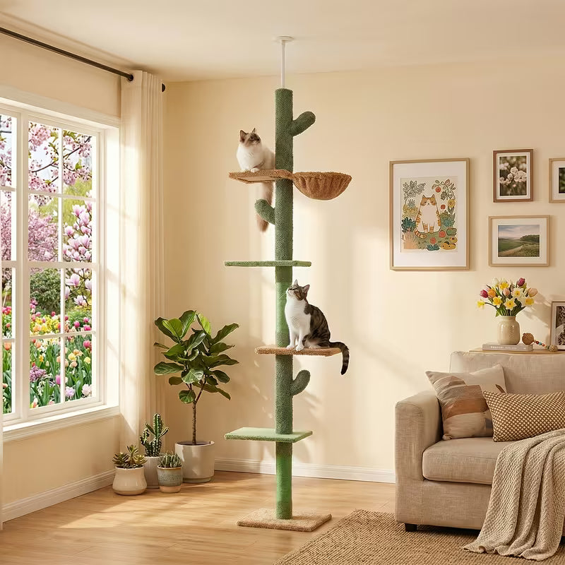 90-107" Floor To Ceiling Cat Tree Tower 4 Tier Tall, Black