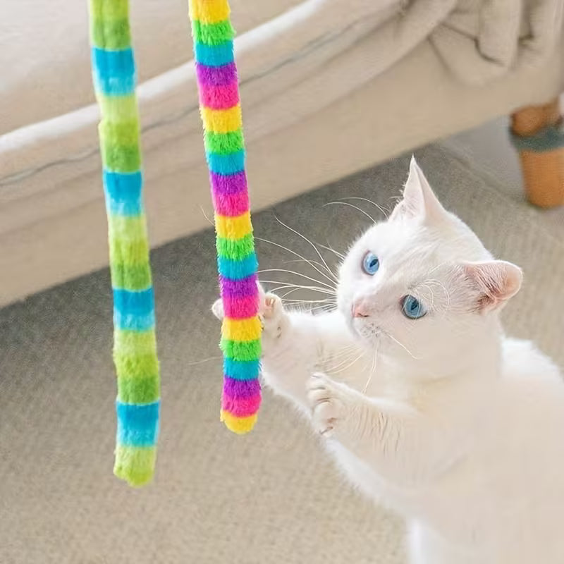 2pcs Colorful Striped Plush Cat Toy Sticks Set