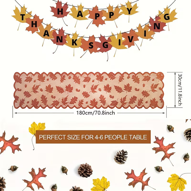 1pc of Autumn Maple Leaf Lace Brown Tablecloth for Autumn Parties, Wedding Gifts