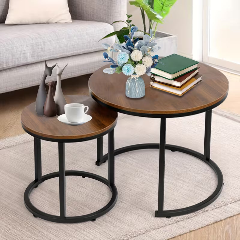Set of Two Circular Nesting Tables, White