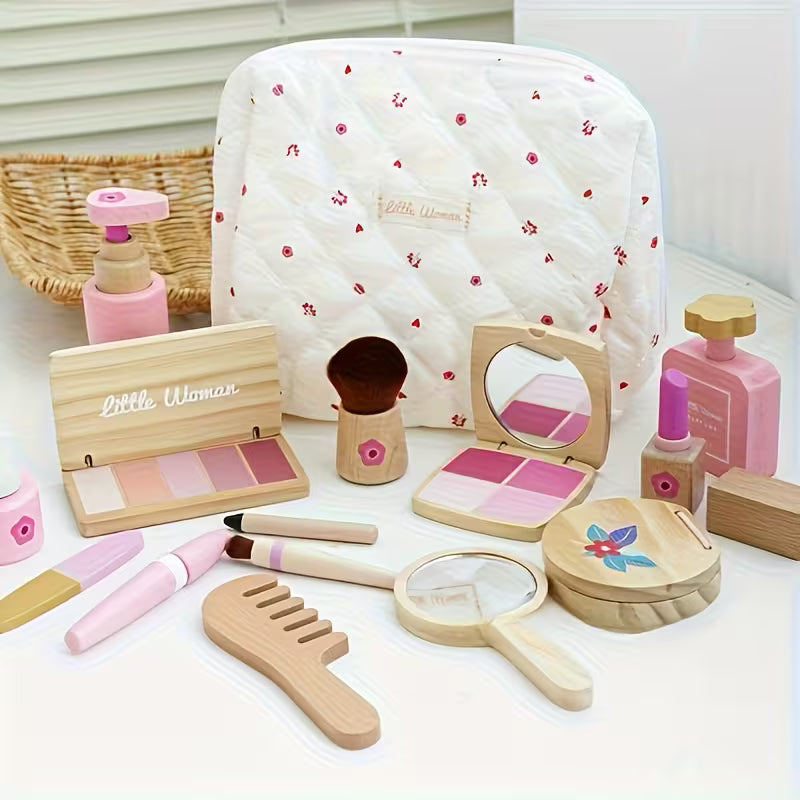 Wooden Simulation Pretend Play Makeup Bag Set