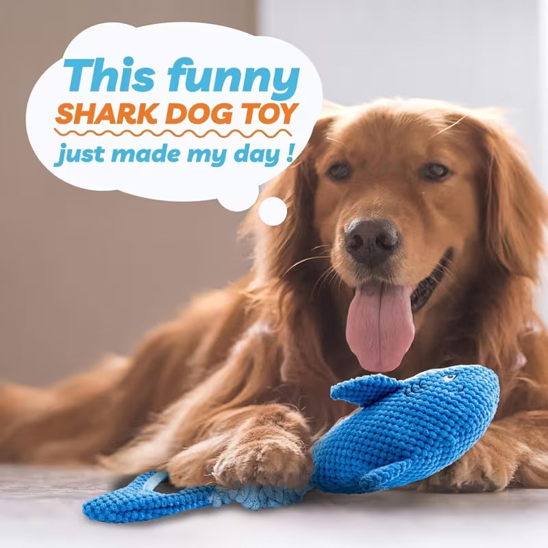 Stuffed Shark Tough Plush Dog Toy, Interactive Dog Chew Toy